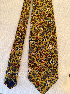 Liberty of London Yellow Floral Silk Tie with Red, Blue & Brown Flowers